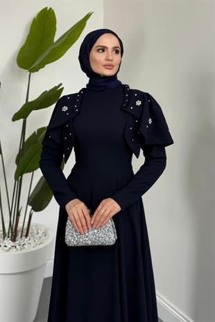 Roxana Taşlı Krep Abiye Lacivert