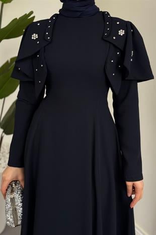 Roxana Taşlı Krep Abiye Lacivert