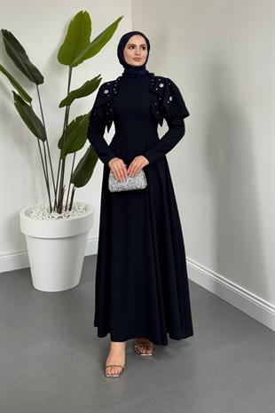 Roxana Taşlı Krep Abiye Lacivert