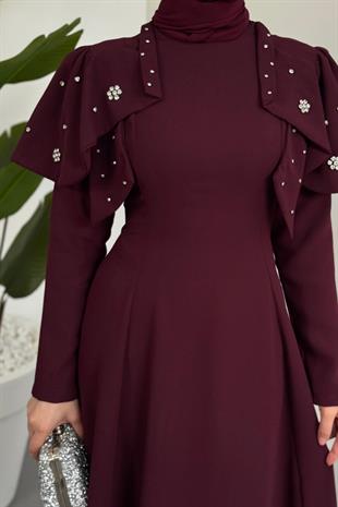 Roxana Taşlı Krep Abiye Mürdüm