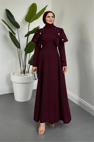 Roxana Taşlı Krep Abiye Mürdüm