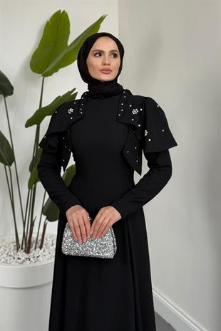 Roxana Taşlı Krep Abiye Siyah