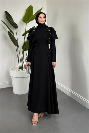 Roxana Taşlı Krep Abiye Siyah