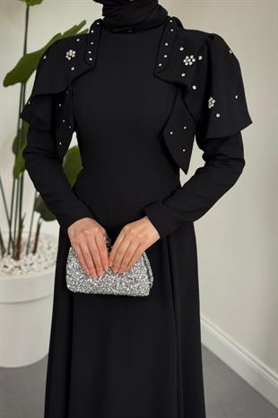 Roxana Taşlı Krep Abiye Siyah