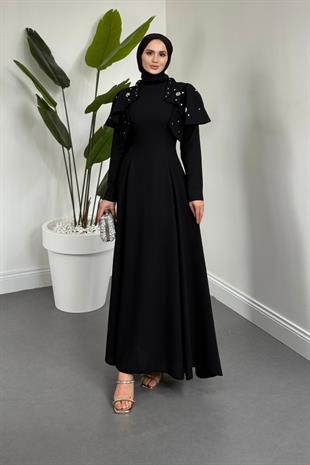 Roxana Taşlı Krep Abiye Siyah