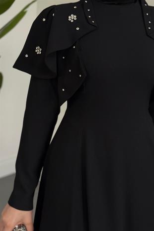 Roxana Taşlı Krep Abiye Siyah