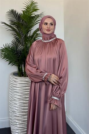 Rozie Kolları Ve Boynu Taşlı Abiye Gül Kurusu