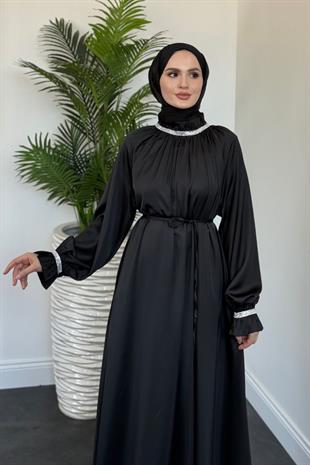 Rozie Kolları Ve Boynu Taşlı Abiye Siyah