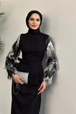 Rozz Kolları Püskül Detay Abiye Gri