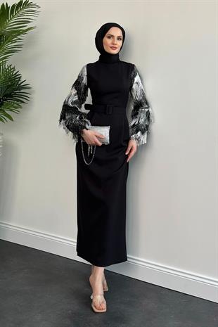 Rozz Kolları Püskül Detay Abiye Gri