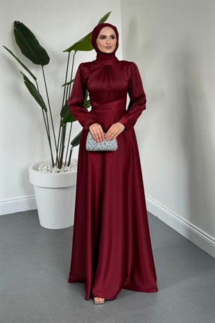 Ruby Grace Çapraz Saten Abiye Bordo