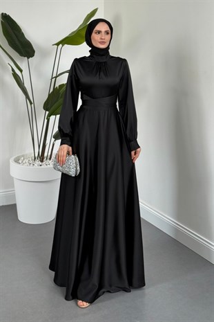 Ruby Grace Çapraz Saten Abiye Siyah