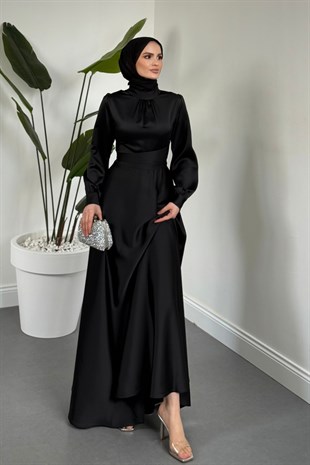 Ruby Grace Çapraz Saten Abiye Siyah