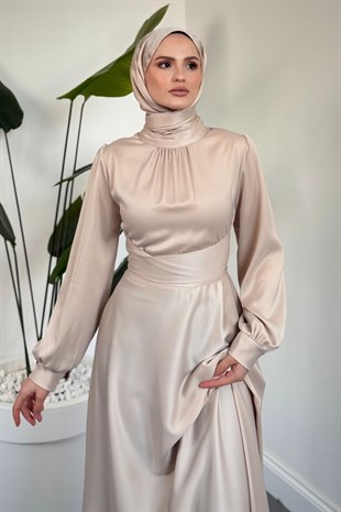 Ruby Grace Çapraz Saten Abiye Taş