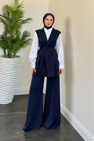 Ruha Yelekli Pantolon Takım Lacivert