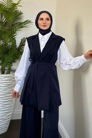 Ruha Yelekli Pantolon Takım Lacivert