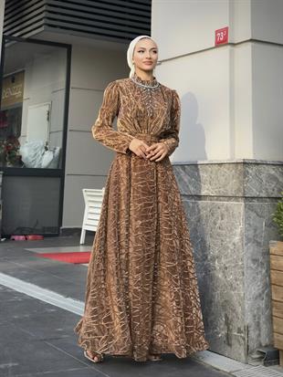 Şahmaran Önü Taşlı Abiye Gold