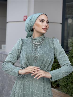 Şahmaran Önü Taşlı Abiye Mint