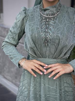 Şahmaran Önü Taşlı Abiye Mint