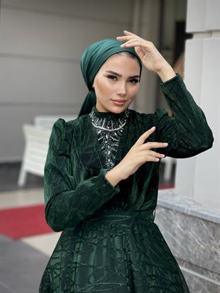 Şahmaran Önü Taşlı Abiye Zümrüt