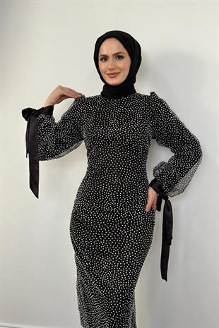 Sakura Simli Balık Abiye Siyah