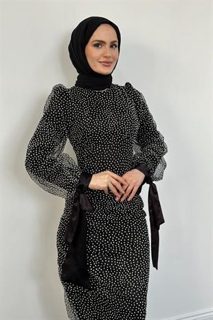 Sakura Simli Balık Abiye Siyah