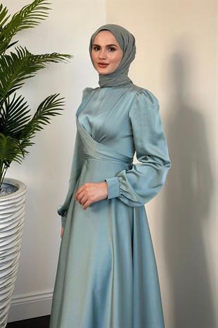 Samantha Önü Çapraz Detay Saten Abiye Açık Mint 
