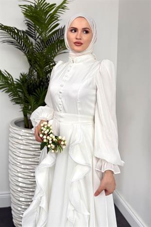 Samira Fırfırlı Janjan Abiye Beyaz