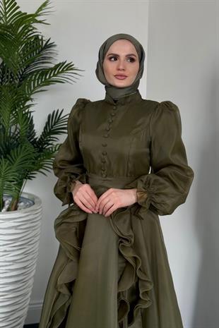 Samira Fırfırlı Janjan Abiye Haki