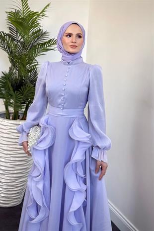 Samira Fırfırlı Janjan Abiye Lila