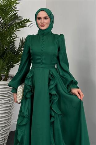 Samira Fırfırlı Janjan Abiye Zümrüt