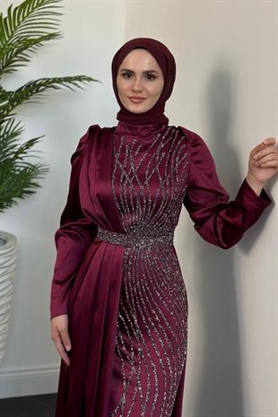 Sante Taş Detay Abiye Mürdüm