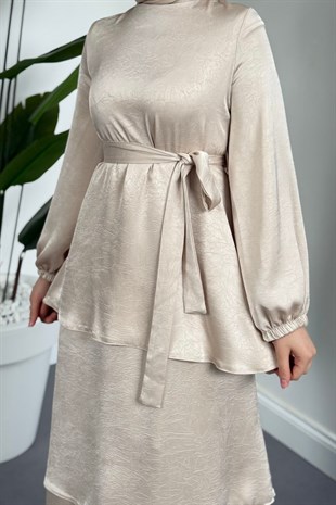 Velora Kat Kat Saten Elbise Krem