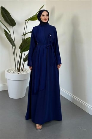 Sarah Yandan Tokalı Elbise Lacivert