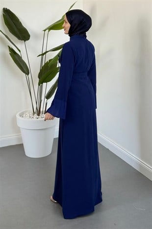 Sarah Yandan Tokalı Elbise Lacivert