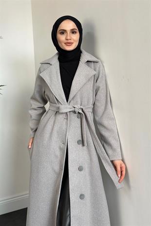 Savanna Astarlı Tam Boy Kaşe Kaban Gri