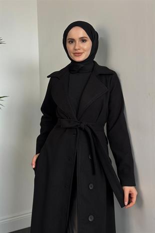Savanna Astarlı Tam Boy Kaşe Kaban Siyah
