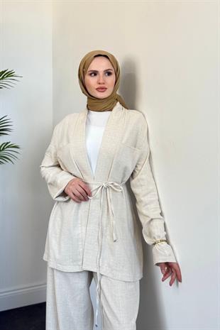 Semila Kimona Palazzo Pantolon Takım Krem