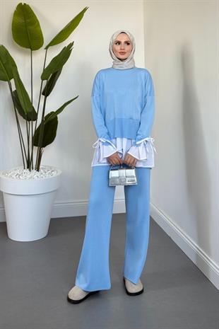 Senna Gömlekli Triko Takım Bebe Mavisi