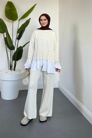 Senna Gömlekli Triko Takım  Krem