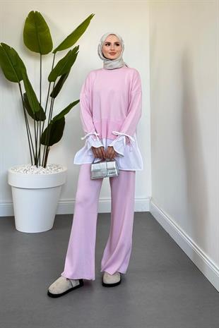 Senna Gömlekli Triko Takım  Şeker Pembesi