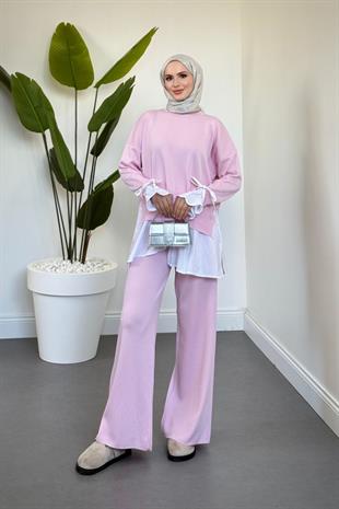 Senna Gömlekli Triko Takım  Şeker Pembesi