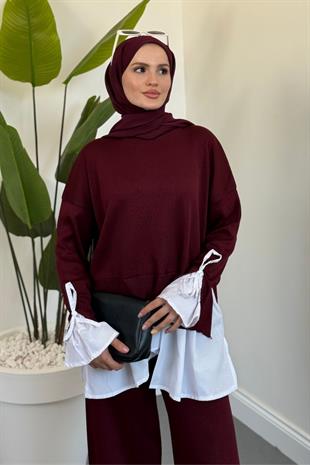 Senna Gömlekli Triko Takım  Vişne Çürüğü