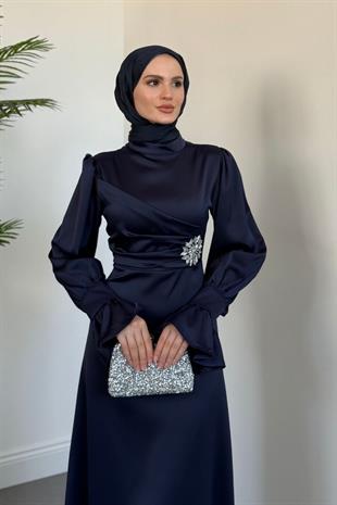 Senoria Yandan Taşlı Abiye Lacivert