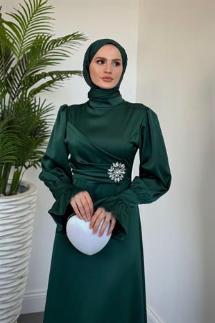 Senoria Yandan Taşlı Abiye Zümrüt