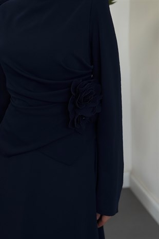 Seravella Yandan Güllü Abiye Lacivert