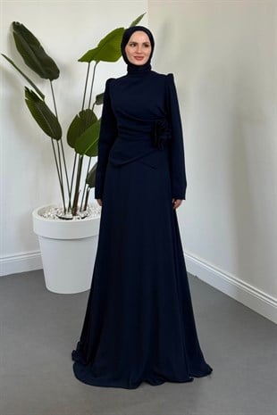 Seravella Yandan Güllü Abiye Lacivert