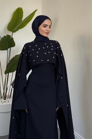 Serenya Pelerini Taşlı Abiye Lacivert