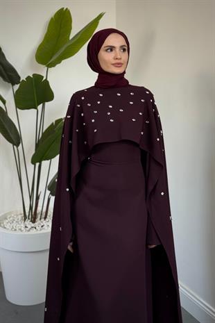 Serenya Pelerini Taşlı Abiye Mürdüm