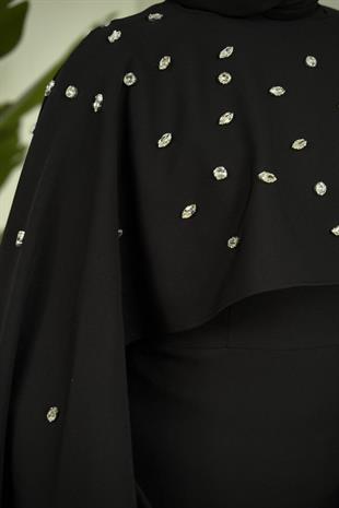 Serenya Pelerini Taşlı Abiye  Siyah